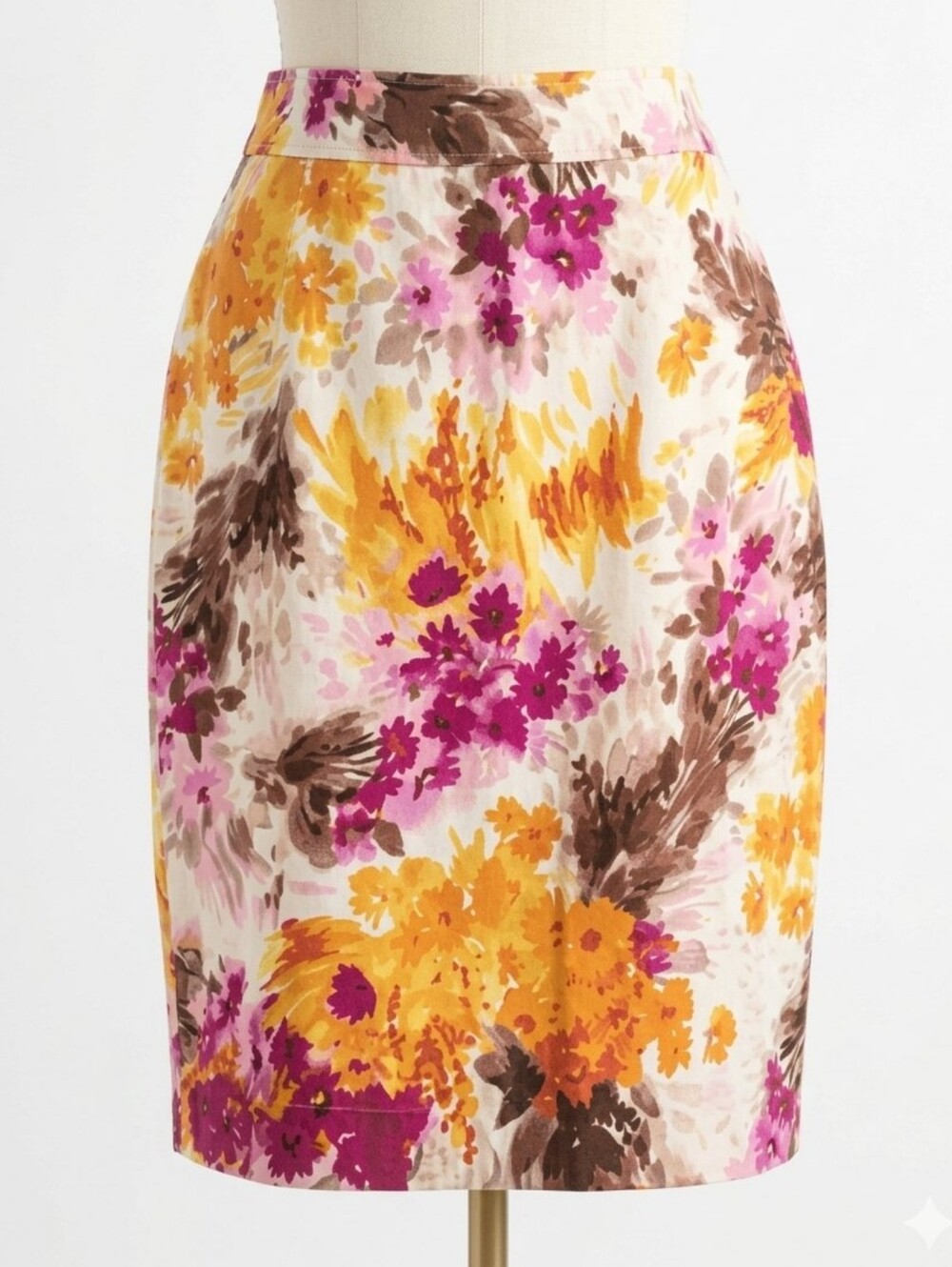 Vintage Sunny Leigh Floral Pencil Skirt Magenta Yellow Brown Size 14